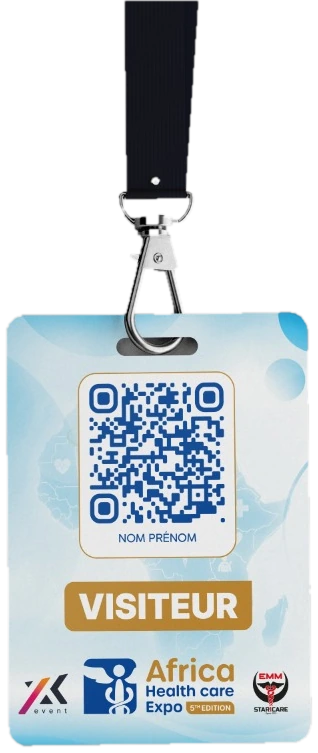 Badge visiteur Africa Health Care Expo 2026, avec son code QR